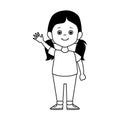 Cute girl waving icon, flat design