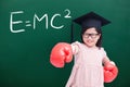 Cute girl with green chalkboard Royalty Free Stock Photo