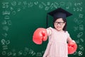 Cute girl with green chalkboard Royalty Free Stock Photo