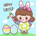 Cute girl wear Easter bunny costume painting. Series: children\'s game egg hunt Royalty Free Stock Photo