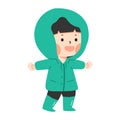 Cute girl wear green raincoat cartoon