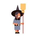 Cute girl wear witch costume happy halloween concept party celebration isolated flat cartoon magic character isolated