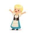 Cute girl wearing blue skirt and corset, national costume of Germany colorful character vector Illustration