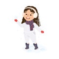 Cute Girl Wearing Earmuffs Walking and Enjoying Winter Holiday Vector Illustration Royalty Free Stock Photo