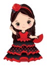 Vector Cartoon Image of Little Girl Dancing Flamenco Royalty Free Stock Photo