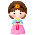 Cute girl wearing Hanbok, Korean traditional costume.