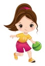 Vector Cute Little Girl Playing Bowling Royalty Free Stock Photo