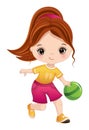 Vector Cute Little Girl Playing Bowling Royalty Free Stock Photo