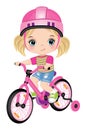 Vector Cute Happy Girl Learning to Ride Bicycle Royalty Free Stock Photo