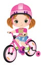 Vector Cute Happy Girl Learning to Ride Bicycle Royalty Free Stock Photo