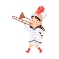 Cute girl in white traditional costume playing trumpet musical instrument in marching band parade cartoon vector Royalty Free Stock Photo