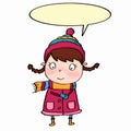 Cute girl and winter clothes and speaking