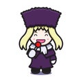 Cute girl with winter costume mascot character eat lollipop vector cartoon icon illustration Royalty Free Stock Photo