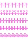 Cute girlish cartoon vector seamless pink fences set. Royalty Free Stock Photo