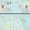 Cute Girlish Frame with balloons, bows, gift, button, stars and stripes