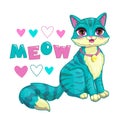 Cute girlish illustration with cartoon cat Royalty Free Stock Photo