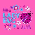 Cute girlish illustration with ladybug and flowers