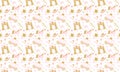 Cute girlish seamless pattern with royal carriage,castle and unicorn. Royalty Free Stock Photo