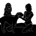 Cute girls in the bikini on the beach with the dog, the silhouette of people for friendship day. hand-drawn character illustration Royalty Free Stock Photo