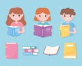 Cute girls and boy read books learn knowledge academic design