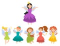 Fairy princess adorable characters Imagination beauty angel girls with wings vector illustration.