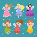 Fairy princess adorable characters Imagination beauty angel girls with wings vector illustration.