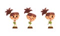 Cute Girls Hawaiian Dancers Set, Funny Child Girl in Traditional Hawaiian Costume Dancing Hula Vector Illustration