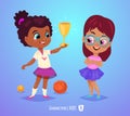 Cute girls with prize. Back to school illustration Royalty Free Stock Photo