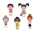 Cute girls vector cartoon set.