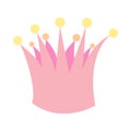 Cute girly pink crown in flat style. Fairytale element for royal family, simple pink crown icon, children\'s illustration