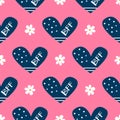 Cute girly seamless pattern. Repeating flowers and hearts with text BFF.