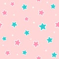 Cute girly seamless pattern with scattered stars and dots. Simple nice print.