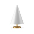 Cute glass minimalist white small Xmas tree on golden rack small souvenir decorative design vector