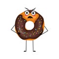 Cute glazed donut character with angry emotions, grumpy face