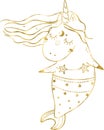 Cute glitter unicorn with mermaid tail. Stock illustration.