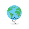 Cute globe character practicing yoga tree position
