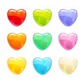 Cute glossy colorful hearts set.