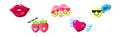 Cute Glossy Sticker with Heart, Smiley, Lips and Strawberry Vector Set Royalty Free Stock Photo