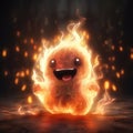 Cute glowing happy creature made of fire generative AI
