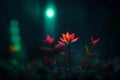 cute glowing small plant in dark jungle setting.highly realistic 3D fantasy with glowing effect Royalty Free Stock Photo