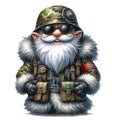 Cute Gnome Army Soldier Camouflage Clipart Illustration AI Generative