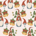 Cute gnome and christmas globes in a seamless pattern design