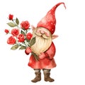 Cute gnome clip art with red roses.