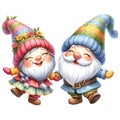 Cute Gnome Couple Dancing Clipart Illustration AI Generative