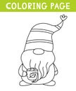 Cute gnome with cup of cocoa with marshmallows coloring page. Thanksgiving day. Printable worksheet with solution for