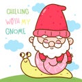 Cute Gnome Garden elf cartoon ride giant snail Gardener Spring season