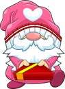 Cute Gnome Lover Cartoon Character Holding A Gift Box