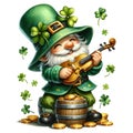 Cute Gnome Playing An Irish Fiddle Clipart Illustration AI Generative