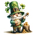 Cute Gnome Playing An Irish Fiddle Clipart Illustration AI Generative