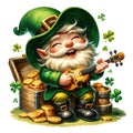 Cute Gnome Playing An Irish Fiddle Clipart Illustration AI Generative